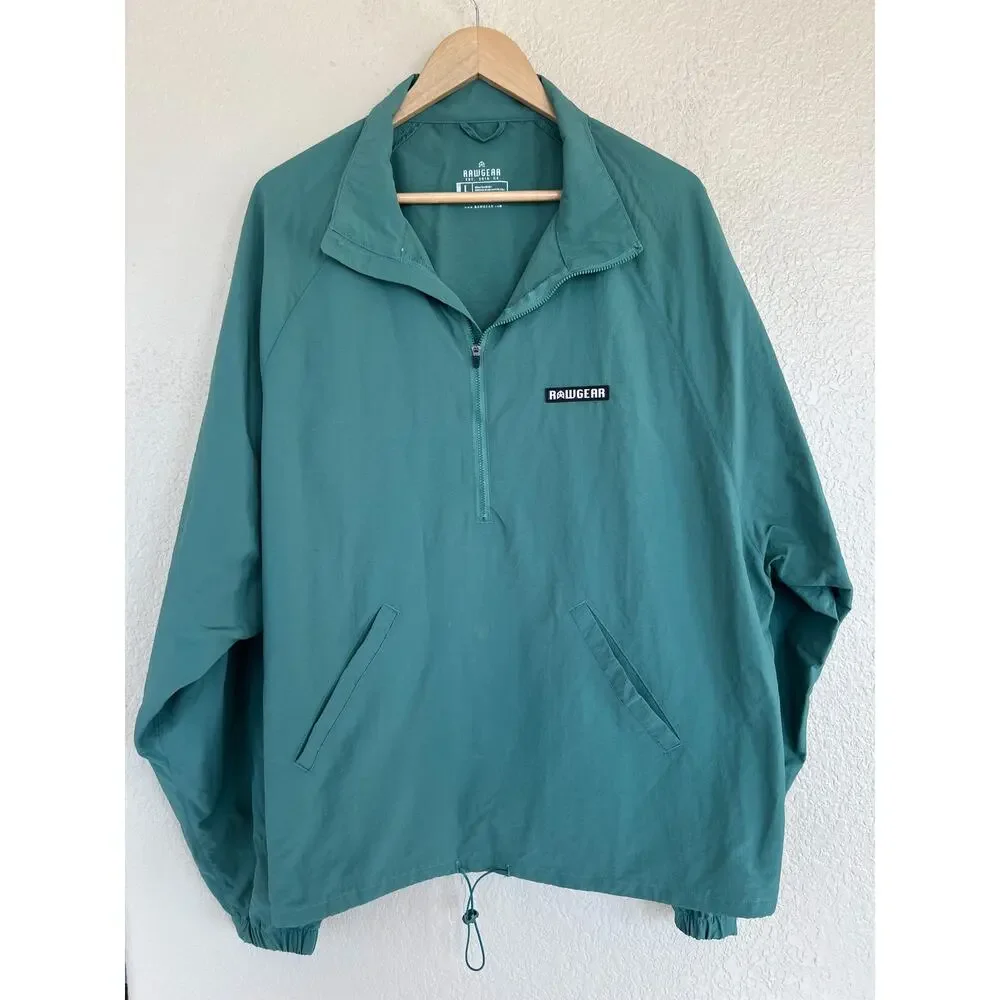 RAWGEAR Men's Windbreaker Jacket Large Green Half Zip Pullover Windbreaker